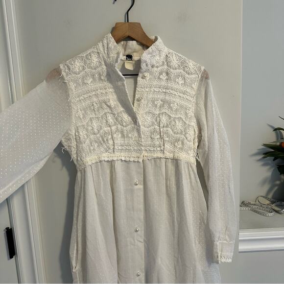 Vintage Mr. Jac Jr. White Polka Dot Lace Button Front Maxi Dress XS - Picture 13 of 16